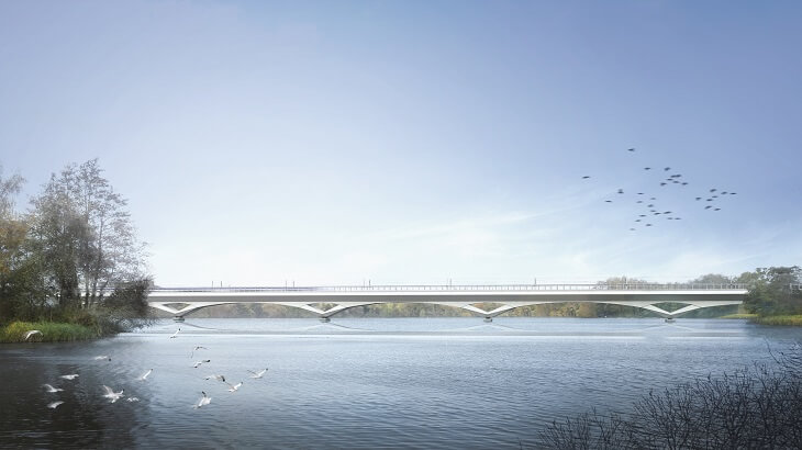 Wizualizacja mostu kolejowego w ciągu HS2. Źródło: hs2.org.uk